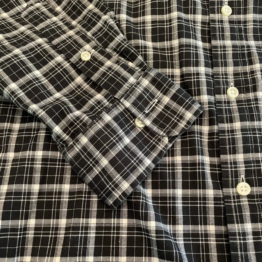 Polo Ralph Lauren Mens Black White Plaid Long Sleeve Button Down Shirt Size L